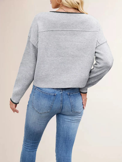 Round Neck Dropped Shoulder Sweater-Nordavory