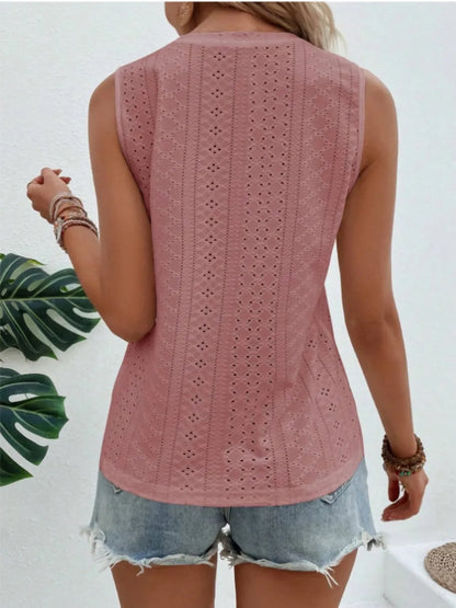Eyelet Round Neck Tank-Nordavory