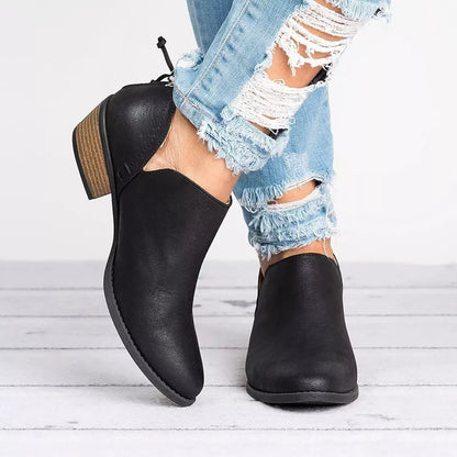 Point Toe Block Heels Boots-Nordavory