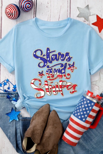 Stars and Stripes Patriotic Graphic T-Shirt-Nordavory