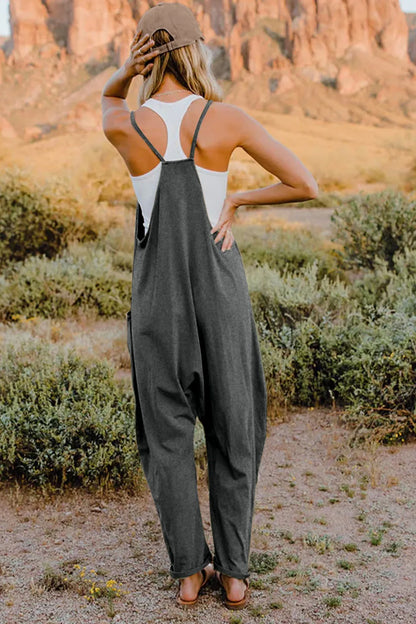 Double Take Full Size V-Neck Sleeveless Jumpsuit with Pockets-Nordavory