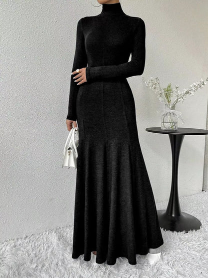 Turtleneck Long Sleeve Maxi Mermaid Dress-Nordavory