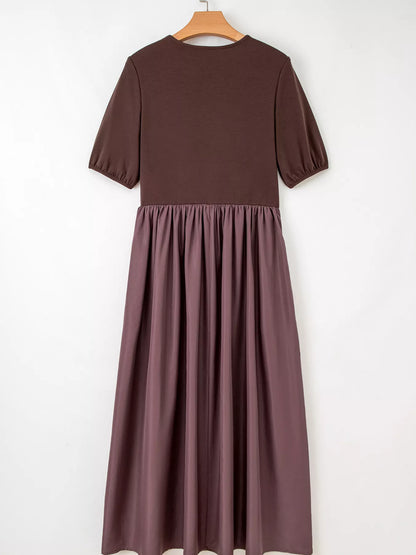 Short Sleeve Knit Top Patchwork Pleated Dress-Nordavory