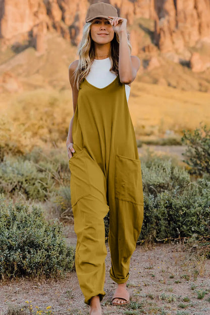 Double Take Full Size V-Neck Sleeveless Jumpsuit with Pockets-Nordavory