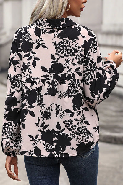 Perfee Printed Tie Neck Balloon Sleeve Blouse-Nordavory