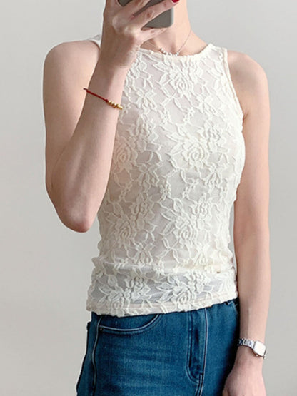 Lace Round Neck Tank-Nordavory