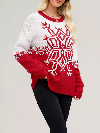 Christmas Snowflake Round Neck Sweater-Nordavory