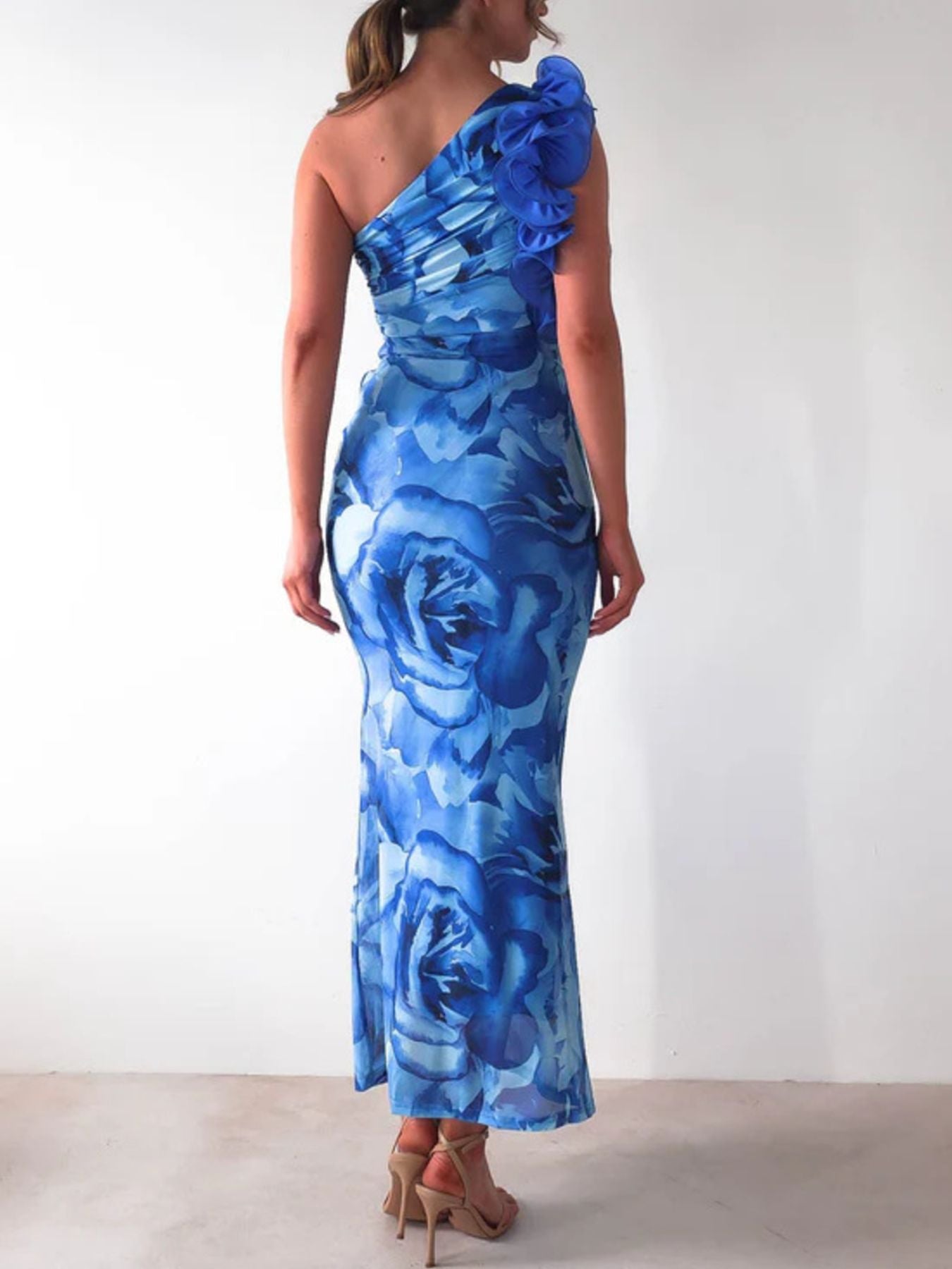 Floral Print One-Shoulder Maxi Dress-Nordavory