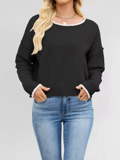 Round Neck Dropped Shoulder Sweater-Nordavory