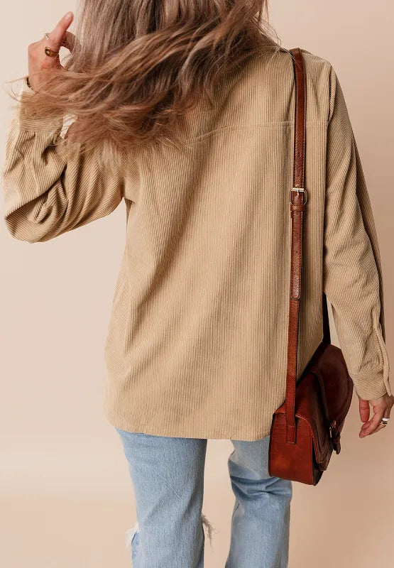 Frill Button Up Long Sleeve Shacket-Nordavory
