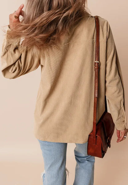 Frill Button Up Long Sleeve Shacket-Nordavory
