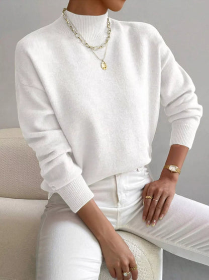 Mock Neck Dropped Shoulder Sweater-Nordavory