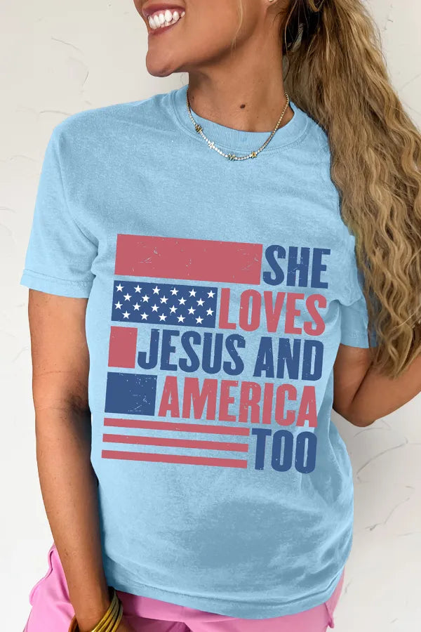 Patriotic US Flag Round Neck Short Sleeve T-Shirt-Nordavory