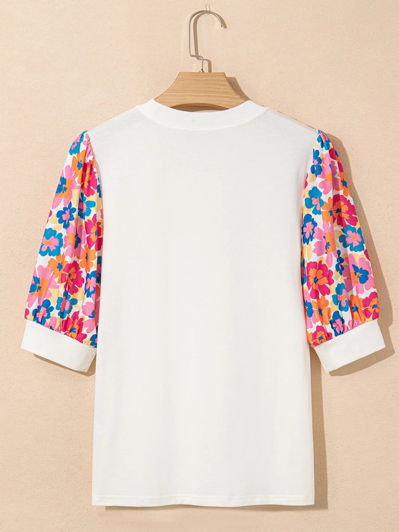 Floral Puff Sleeve Round Neck T-Shirt-Nordavory