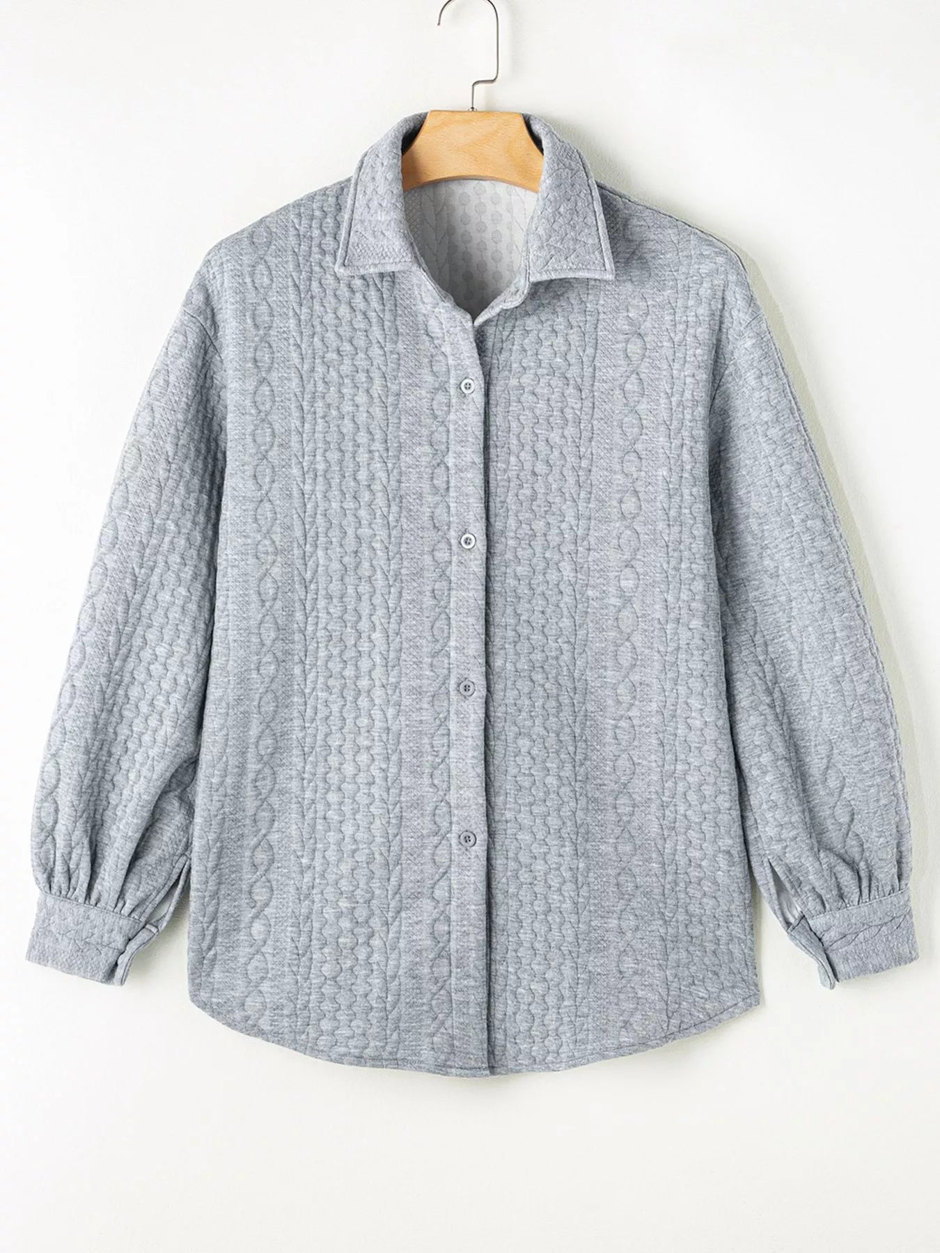 Cable Texture Puff Sleeve Loose Shacket-Nordavory