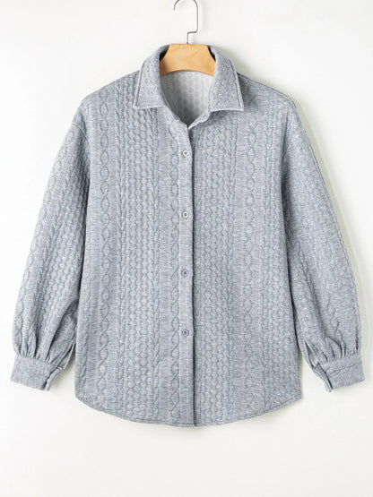 Cable Texture Puff Sleeve Loose Shacket-Nordavory