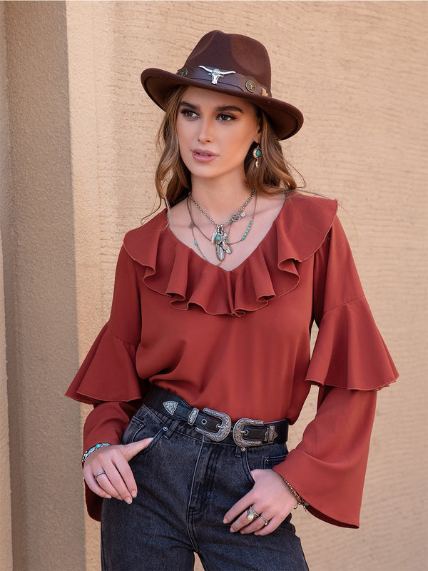 Statement Collar Long Sleeve Blouse-Nordavory