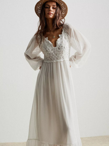 Boho Chic Crochet Lace Maxi Dress-Nordavory