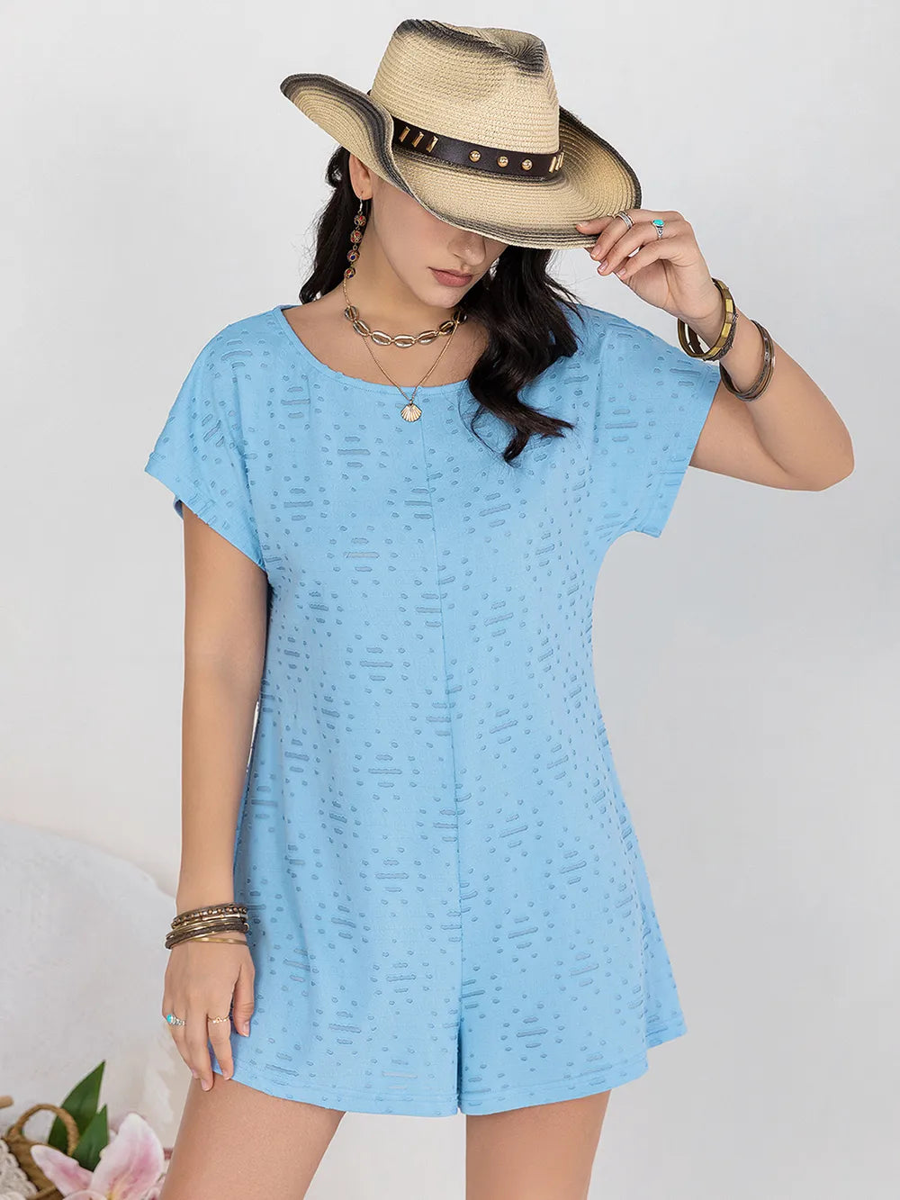 Round Neck Short Sleeve Romper-Nordavory