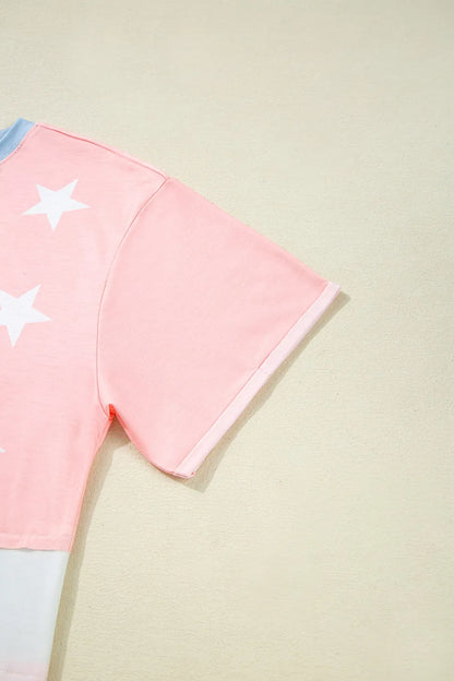 Patriotic Star Color Block T-Shirt-Nordavory