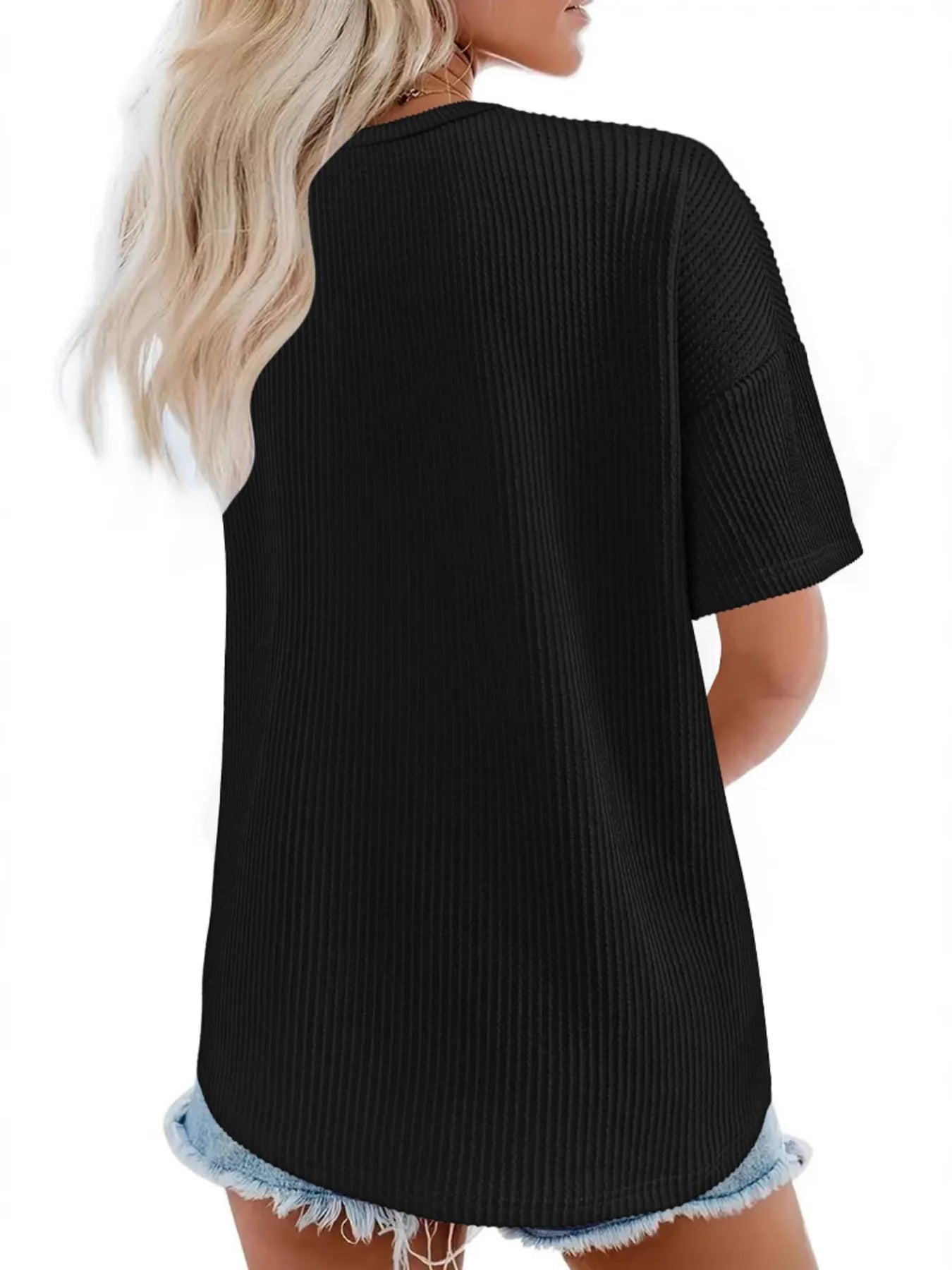 Ribbed V-Neck Oversized T-Shirt-Nordavory