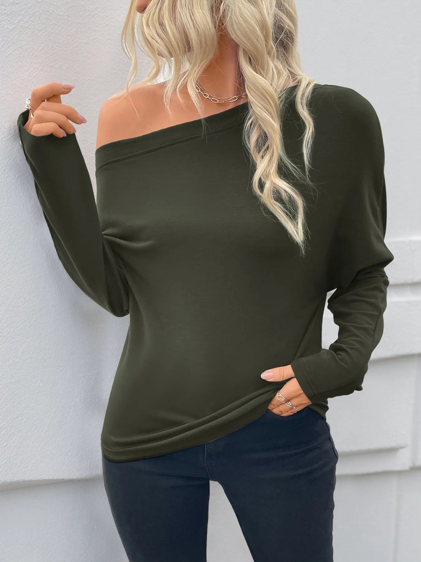 Single Shoulder Long Sleeve T-Shirt-Nordavory