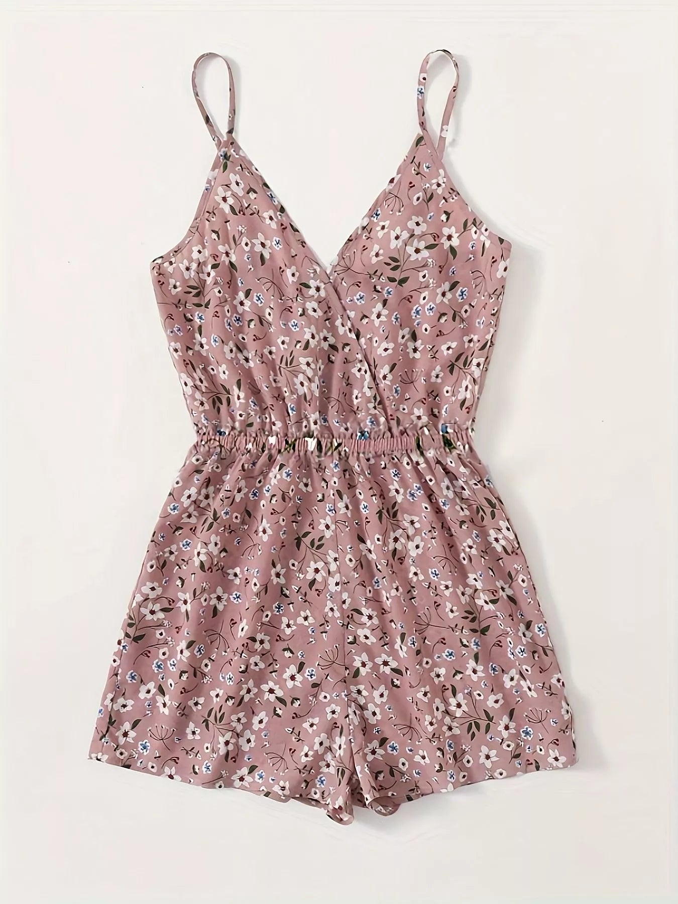 Floral Print Spaghetti Strap Romper-Nordavory