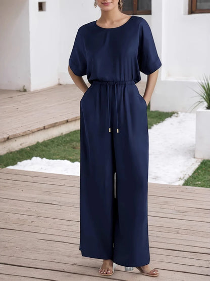 Round Neck Top and Pants Set-Nordavory