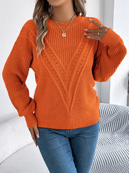 Openwork Round Neck Sweater-Nordavory