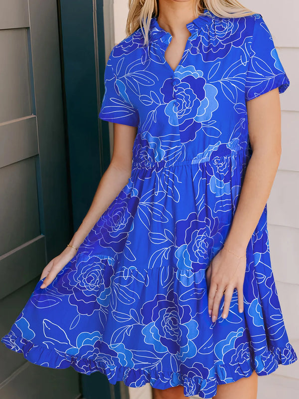 Ruffled Hem Short Sleeve Flowy Mini Dress-Nordavory