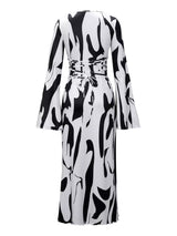 Abstract Print Long Sleeve Maxi Dress - Nordavory