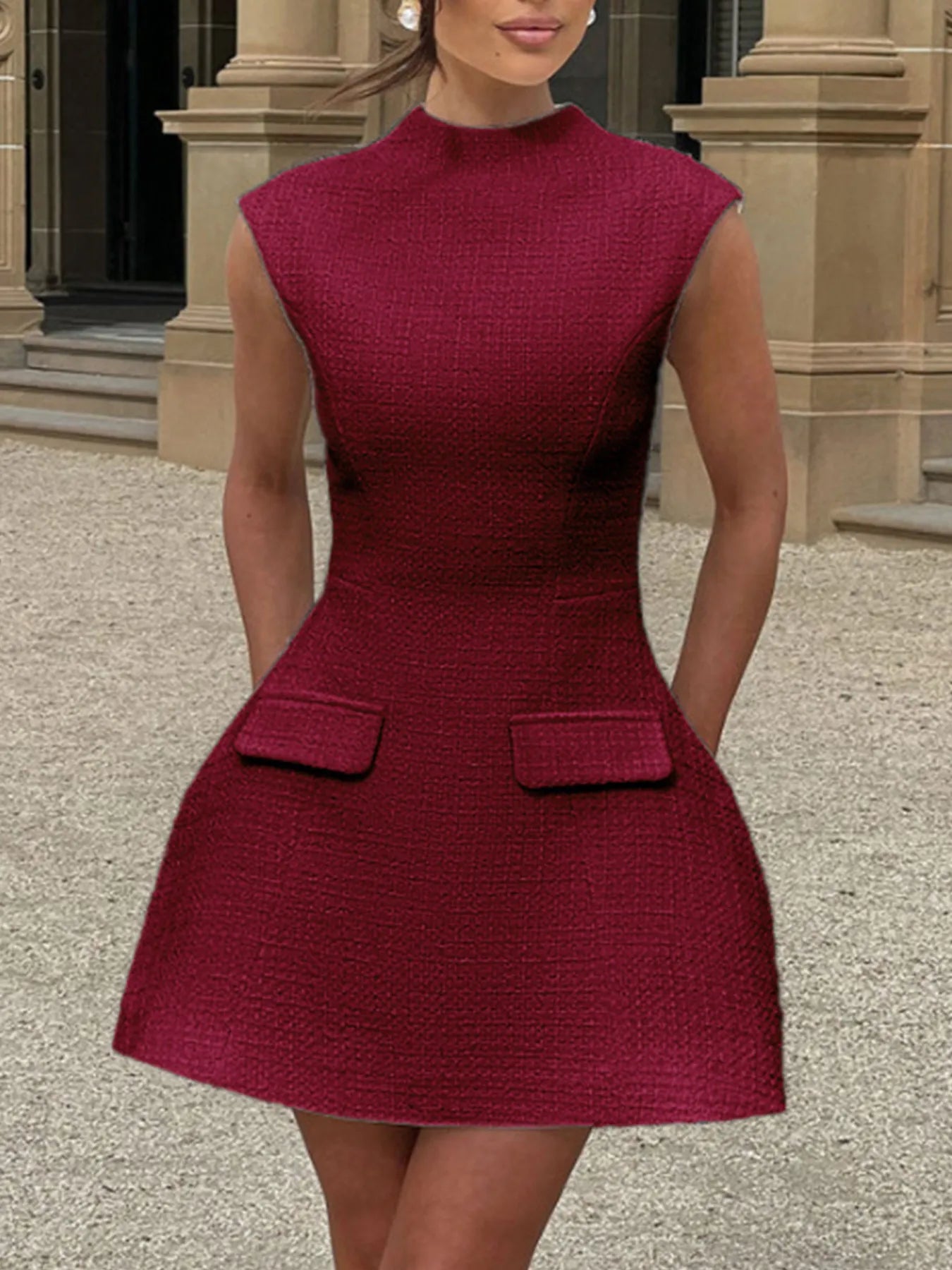 Cutout Back Round Neck Cap Sleeve Mini Dress-Nordavory
