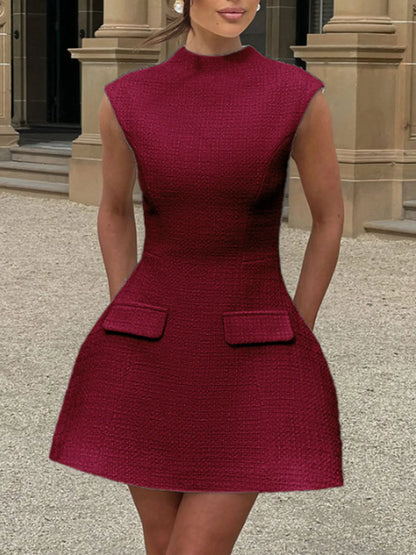 Cutout Back Round Neck Cap Sleeve Mini Dress-Nordavory