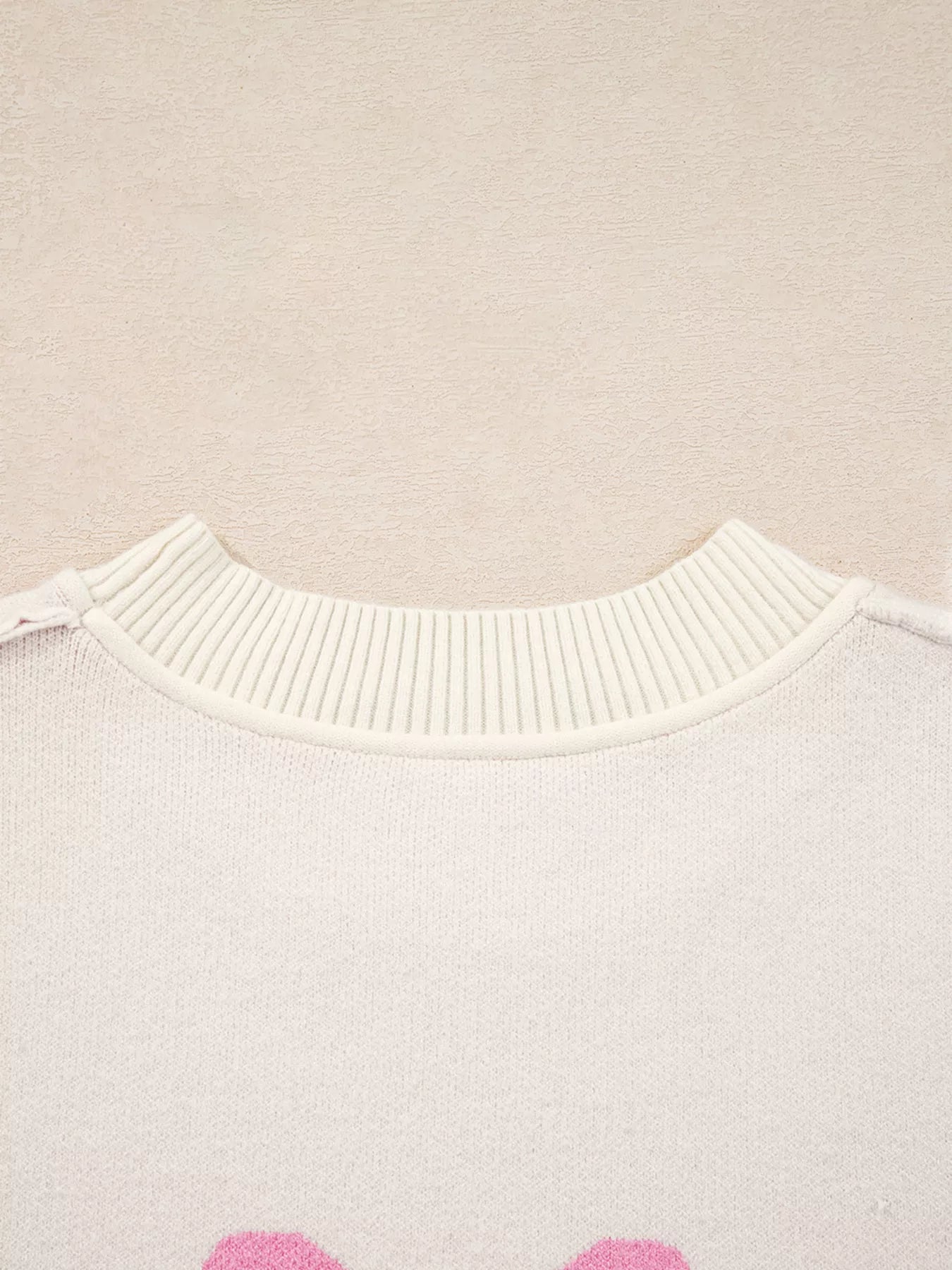 Bow Print Ribbed Trim Exposed Seam Drop Shoulder Loose Sweater-Nordavory