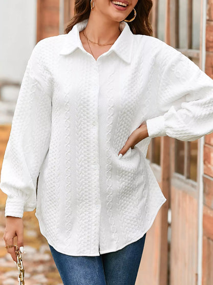 Cable Texture Puff Sleeve Loose Shacket-Nordavory