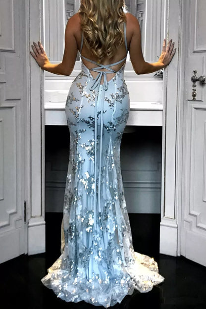Full Size Sequin Tie Back V-Neck Maxi Dress Plus Size-Nordavory