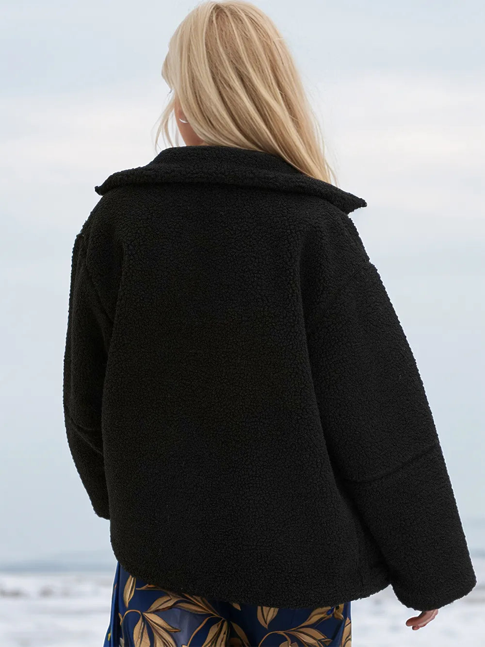 Turtleneck Zip Up Long Sleeve Plush Jacket-Nordavory