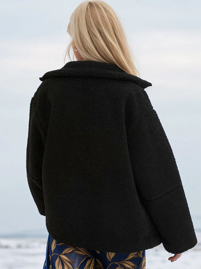 Turtleneck Zip Up Long Sleeve Plush Jacket-Nordavory