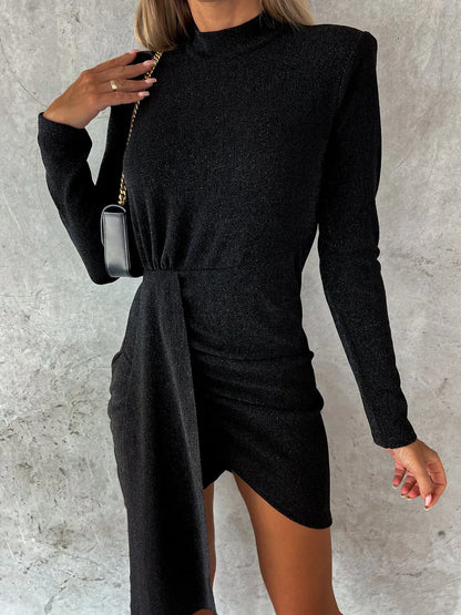 Heathered Mock Neck Long Sleeve Mini Dress-Nordavory