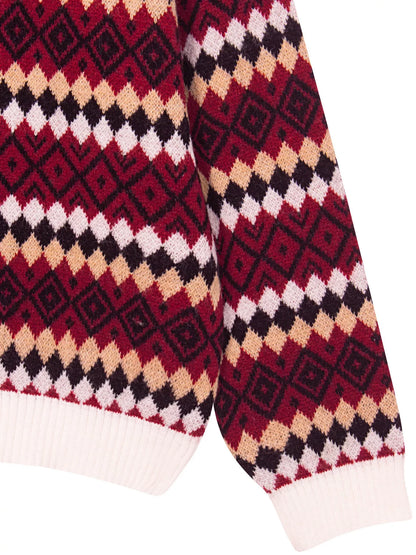Geometric Pattern Round Neck Sweater-Nordavory