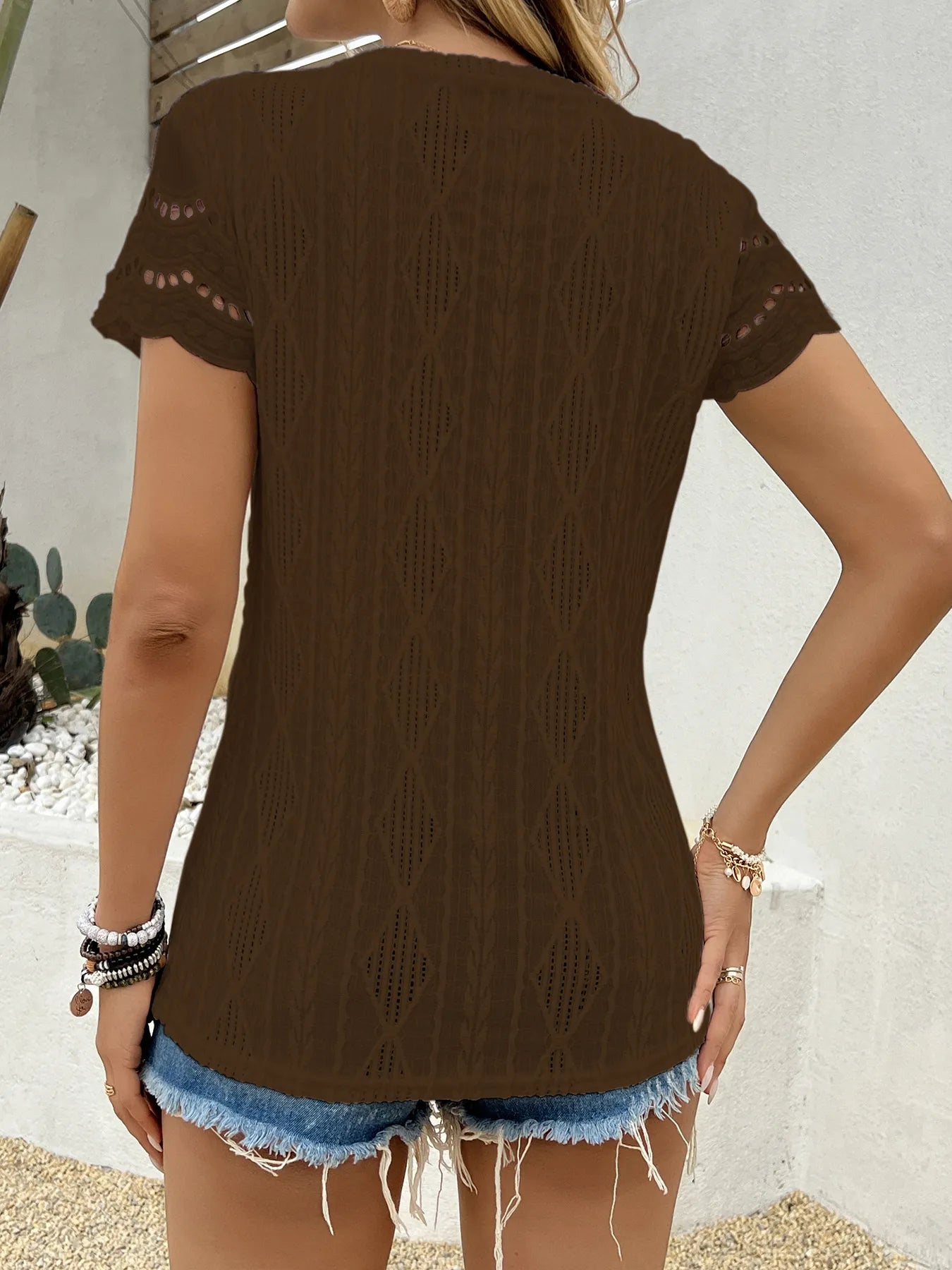 Crochet Lace Short Sleeve T-Shirt-Nordavory