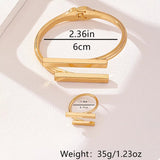 Adjustable 18K Gold-Plated Modern Bar Bracelet and Ring Jewelry Set - Golden / onesize - Image 6