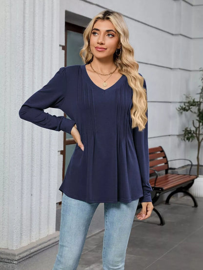 V-Neck Long Sleeve Relaxed Fit T-Shirt-Nordavory