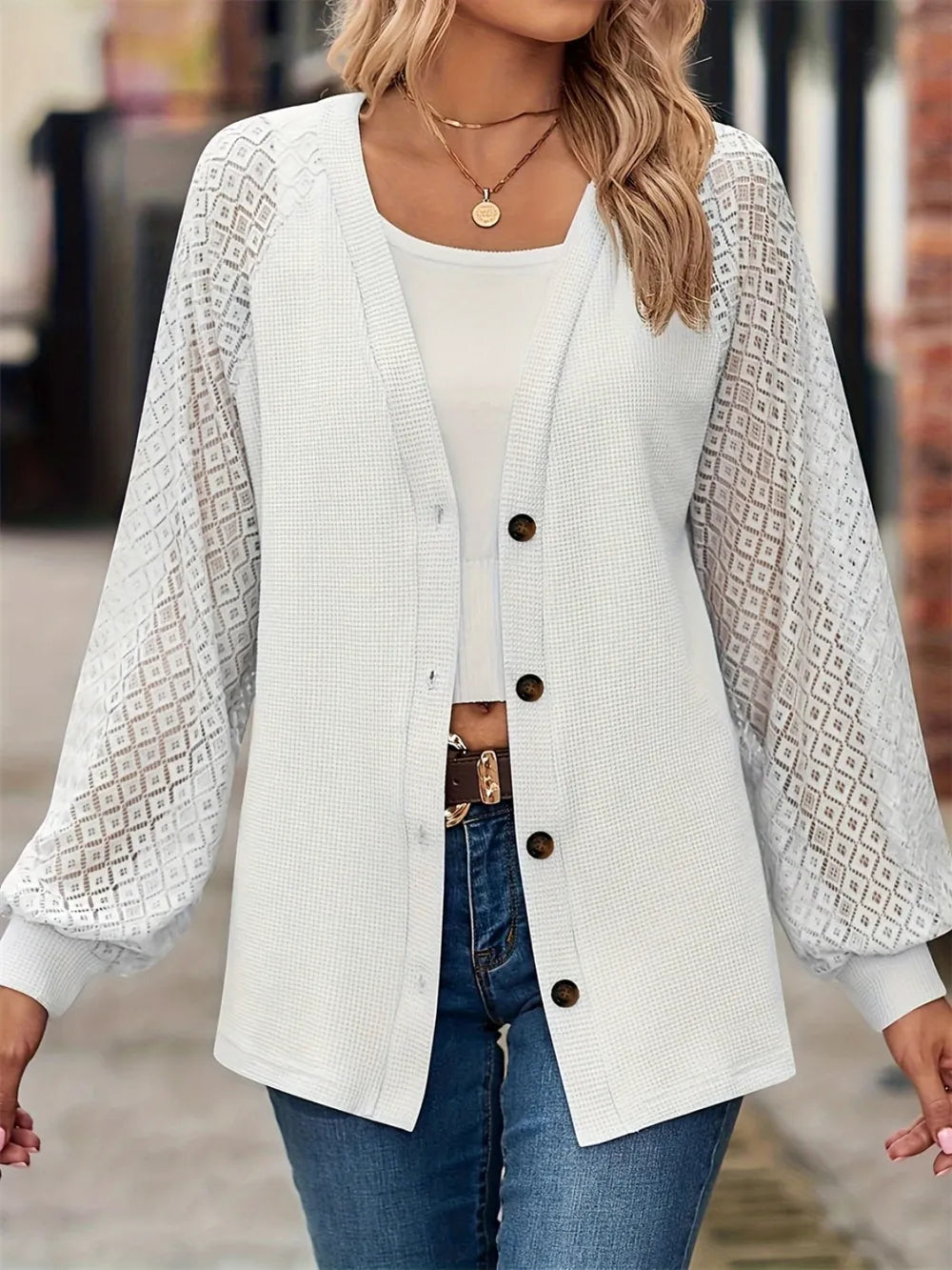 Button Up V-Neck Long Sleeve Outerwear-Nordavory