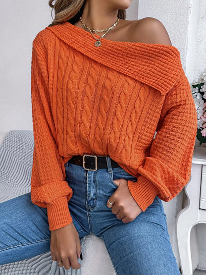 Off-Shoulder Cable Knit Sweater-Nordavory