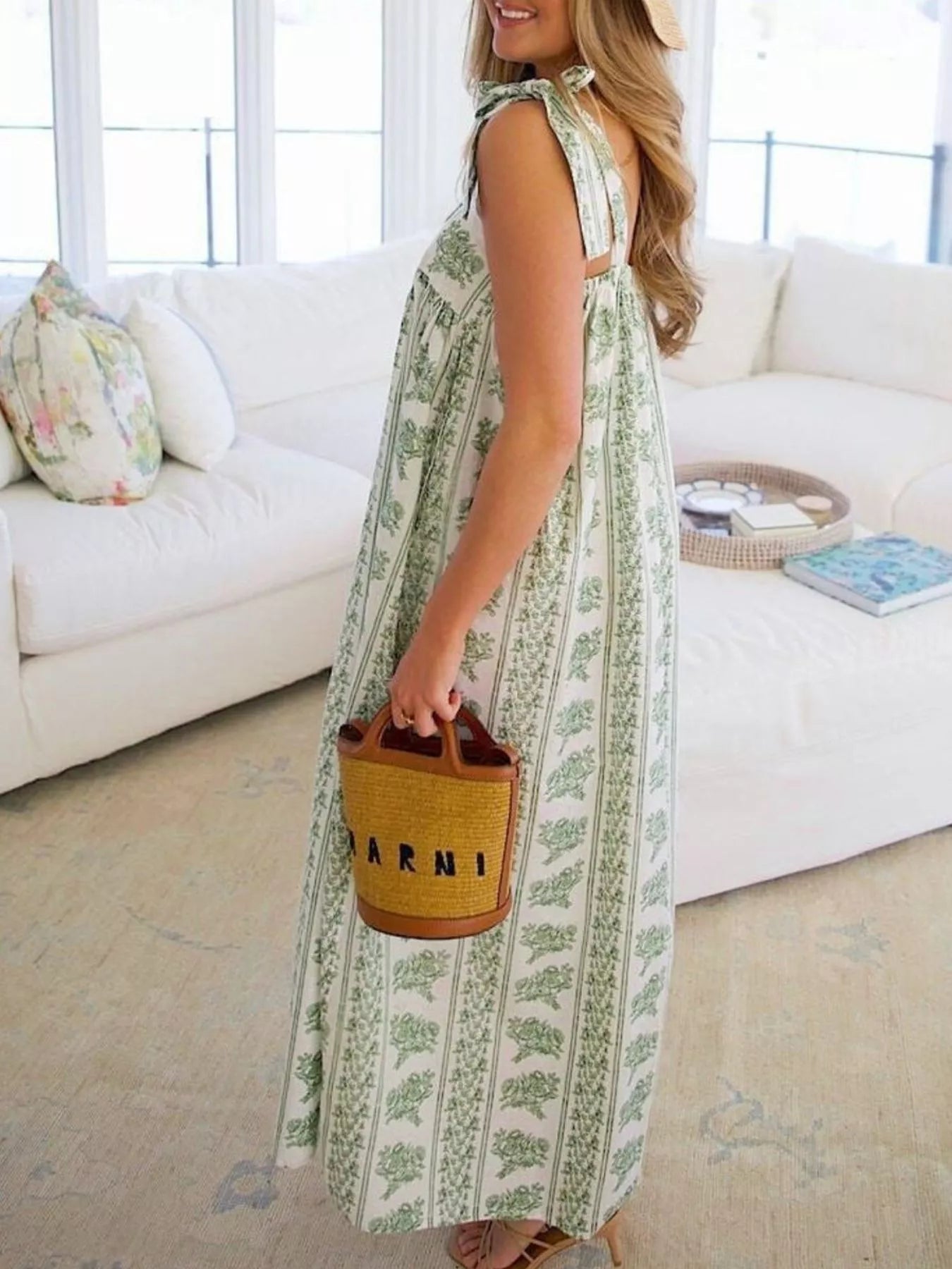 Elegant Floral Print Tie-Shoulder Dress-Nordavory