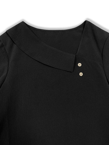Asymmetrical Neck Long Sleeve Blouse-Nordavory