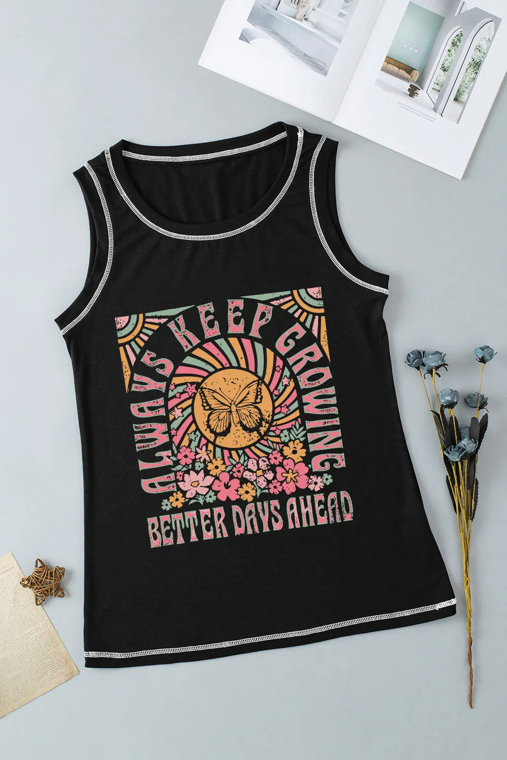 Graphic Round Neck Tank-Nordavory