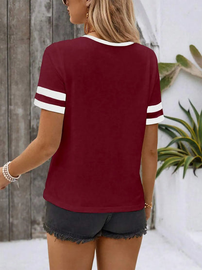 Striped Short Sleeve Half Zip Top-Nordavory