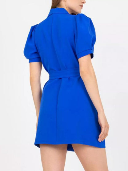 Blazer Style Tie Waist Mini Dress-Nordavory